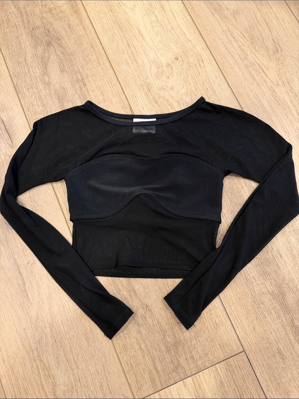 Tiger Friday Black Long Sleeve Cropped Mesh Panel Top